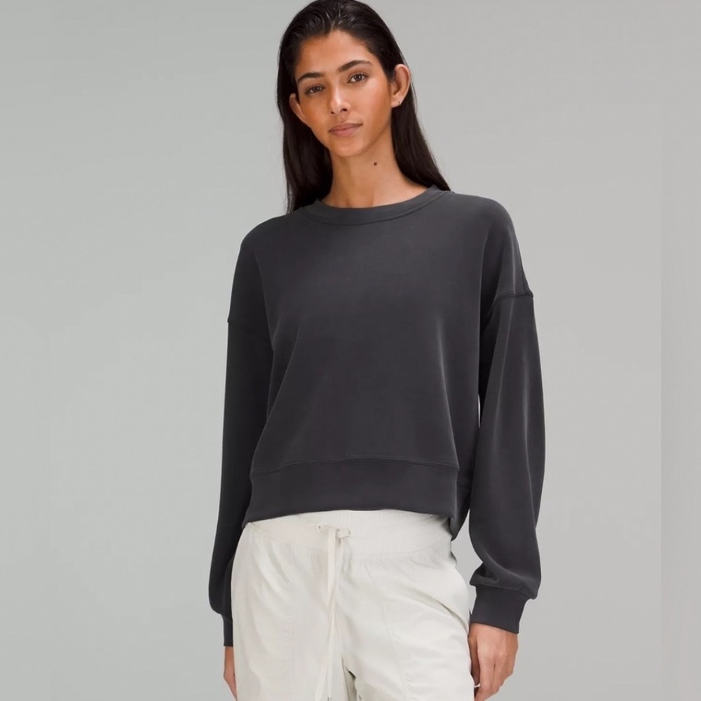 Lululemon Softstreme Perfectly Oversized Cropped Crewneck Sweatshirt 10 Black